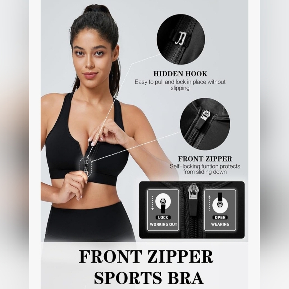 Black Zip-Front Sports Bra
